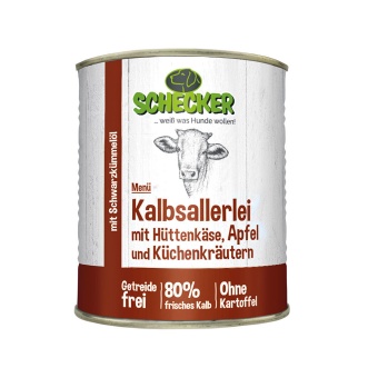Schecker Hundemenü - Kalbsallerlei mit Hüttenkäse, Apfel und Küchenkräutern 1 x 820g