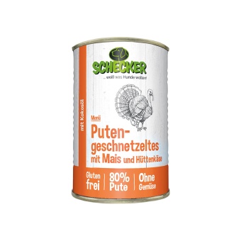 Schecker - Hundemenü - Putengeschnetzeltes mit Mais & Hüttenkäse, 1x410 g 